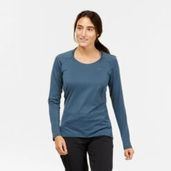 Quechua Camiseta De Montaña Y Trekking Manga Larga Mujer MH550 Gris